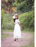 Cape Sleeve White Lace Ankle Length Flower Girl Dress